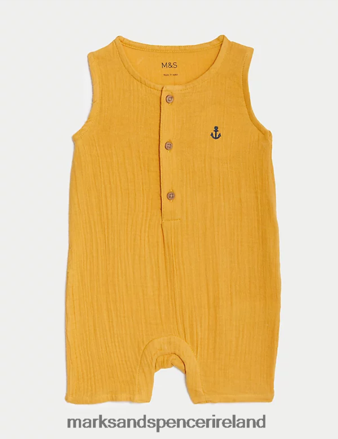 Marks & Spencer Unisex Pure Cotton Romper Copper Tan Clothing 2VJ8DF7572