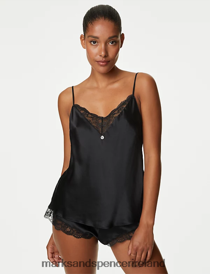 Marks & Spencer Unisex Silk & Lace Trim Camisole Black Lingerie 2VJ8DF3571