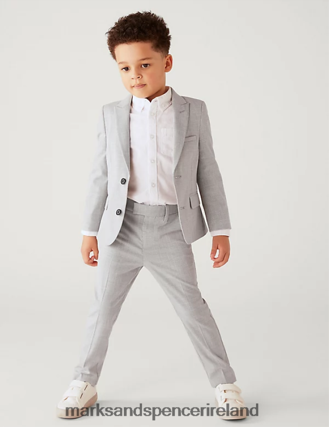 Marks & Spencer Kids Checked Suit Jacket Light Grey Clothing 2VJ8DF7833
