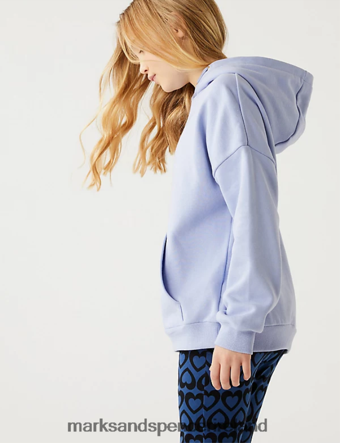 Marks & Spencer Kids Cotton Rich Plain Hoodie Blue Clothing 2VJ8DF9494