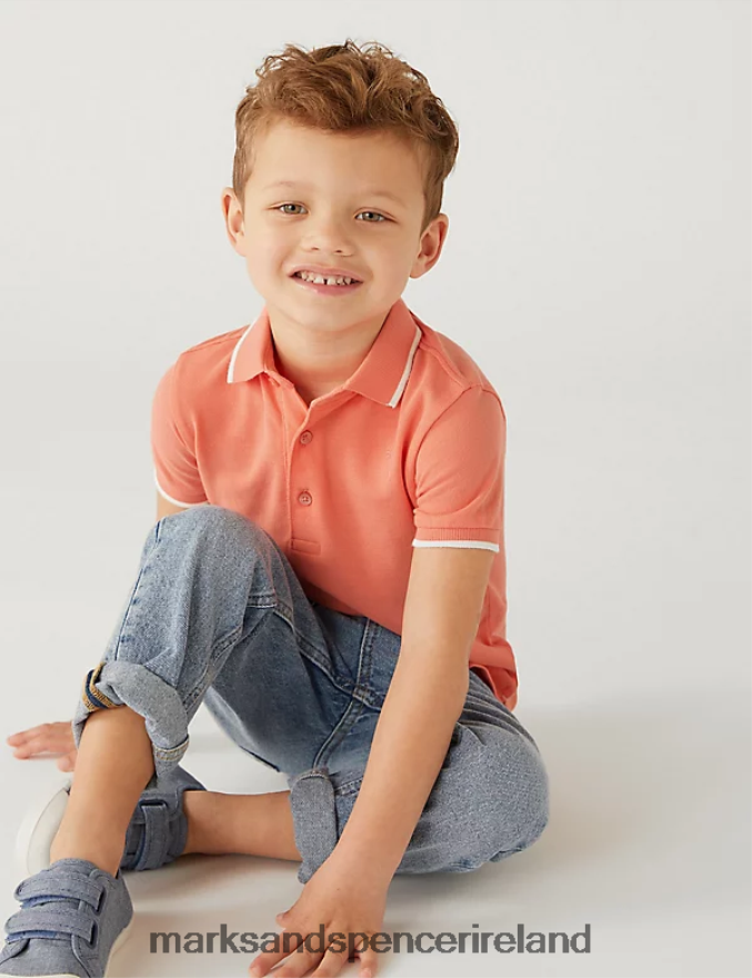 Marks & Spencer Kids Pure Cotton Polo Shirt Orange Clothing 2VJ8DF7967