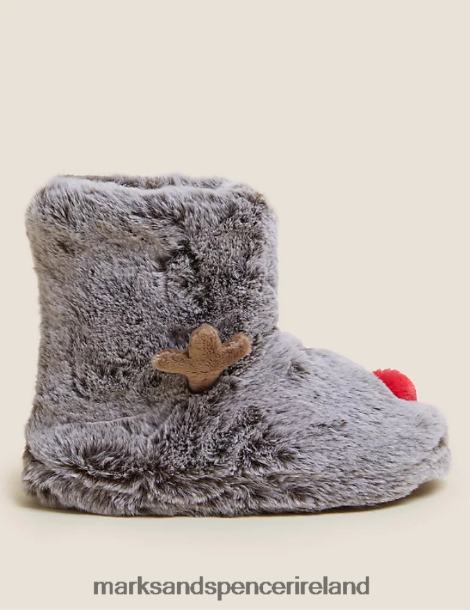 Marks & Spencer Kids Reindeer Slipper Boots Brown Footwear 2VJ8DF8374