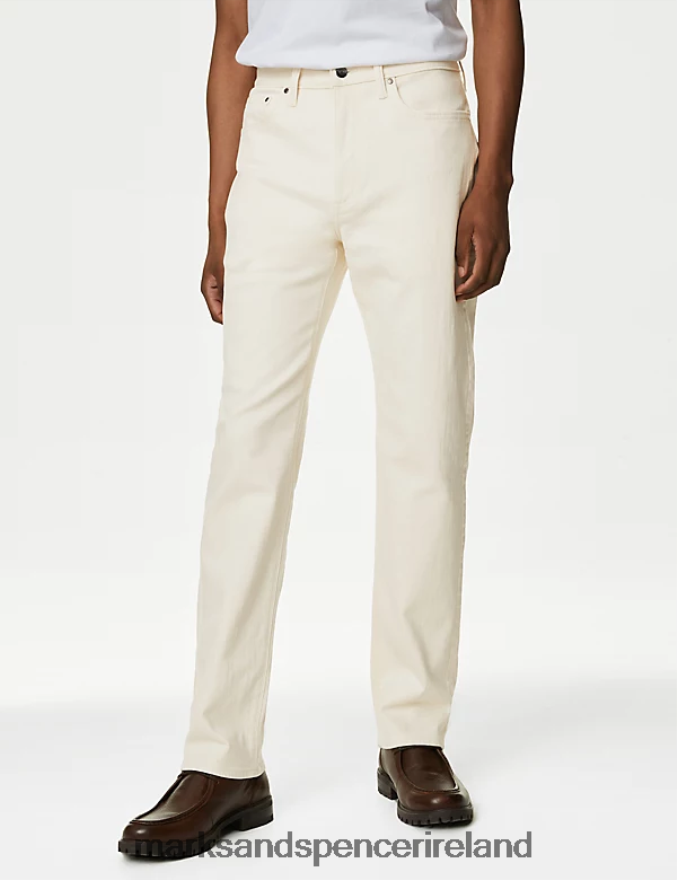 Marks & Spencer Men Straight Fit Stretch Jeans Ecru Clothing 2VJ8DF6264