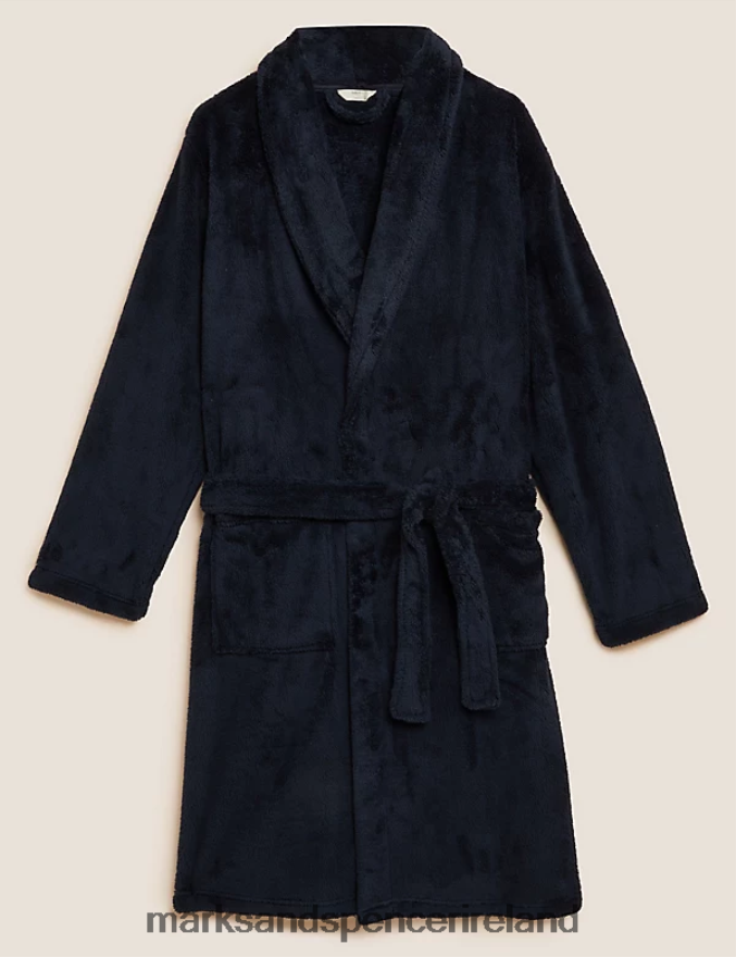 Marks & Spencer Men Fleece Dressing Gown Dark Navy Clothing 2VJ8DF4936