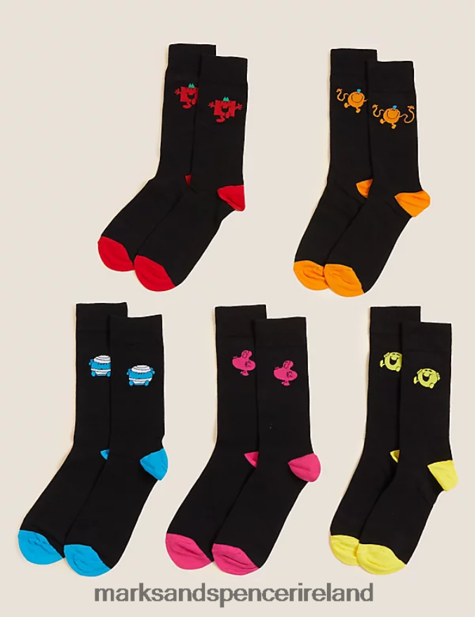 Marks & Spencer Men 5pk Cotton Socks Black Mix Clothing 2VJ8DF4851