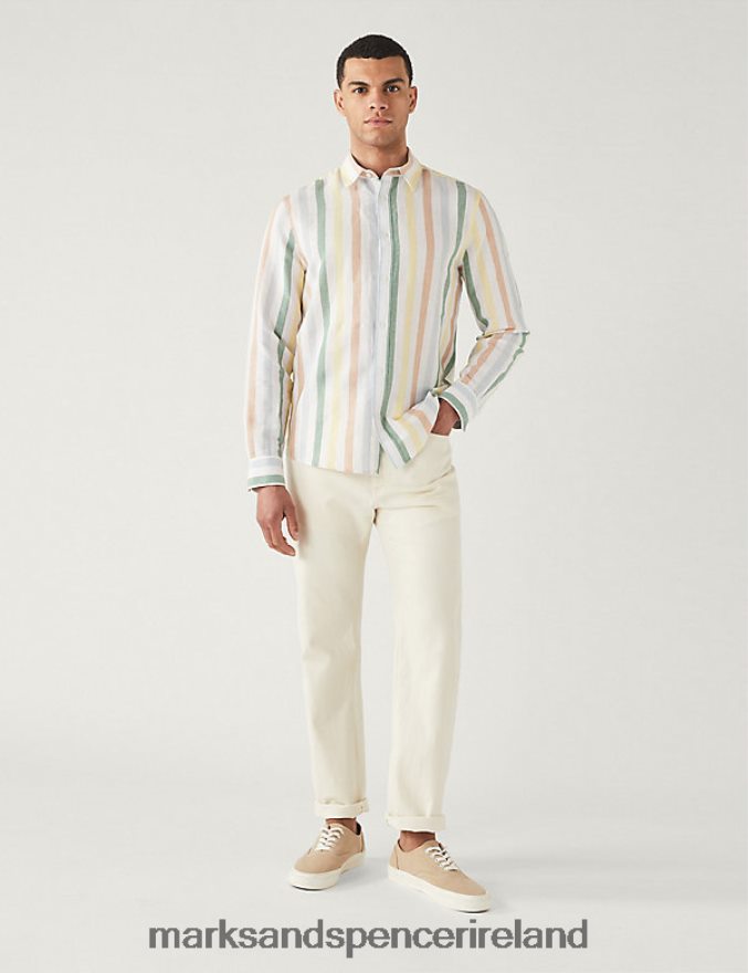 Marks & Spencer Men Linen Blend Striped Shirt Multi Clothing 2VJ8DF6245