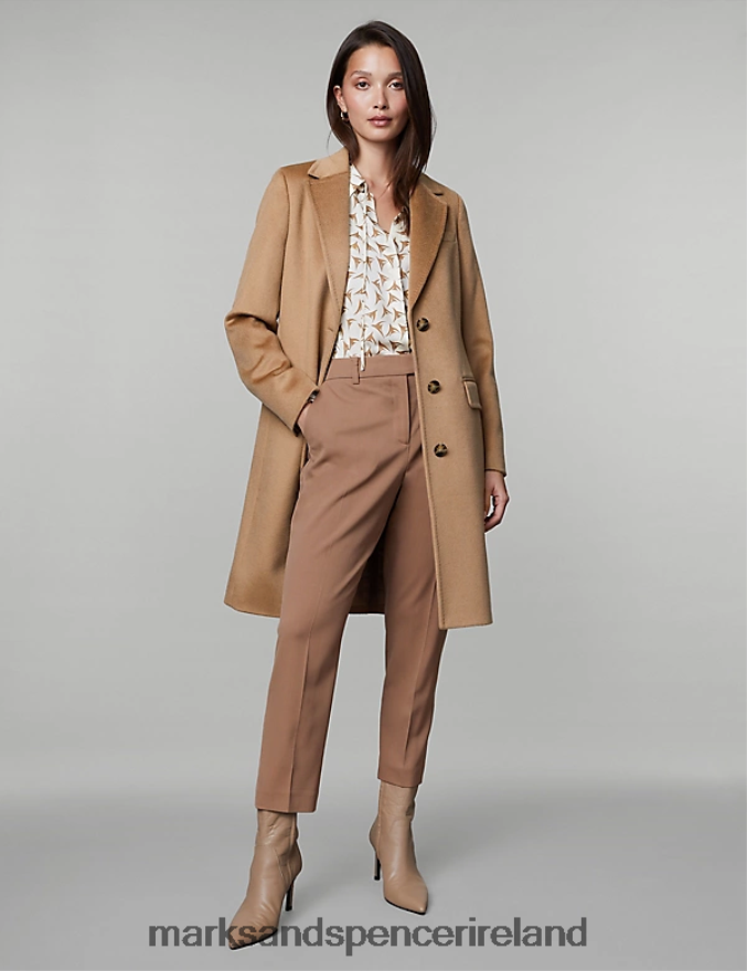 Marks & Spencer Women Pure Wool Boyfriend Coat Camel Clothing 2VJ8DF1042