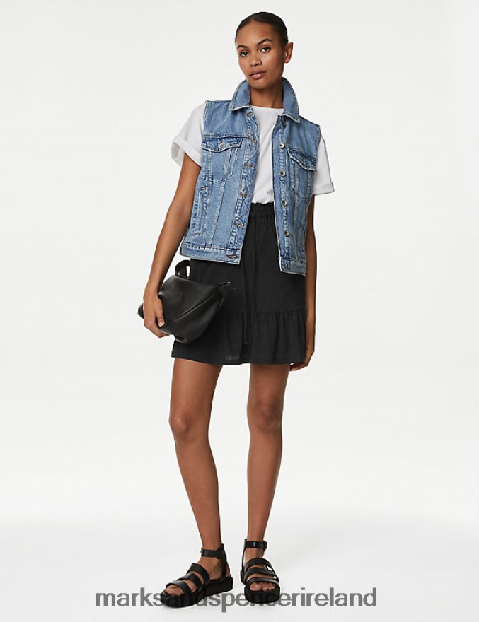 Marks & Spencer Women Jersey Mini Tiered Skirt Black Clothing 2VJ8DF2555