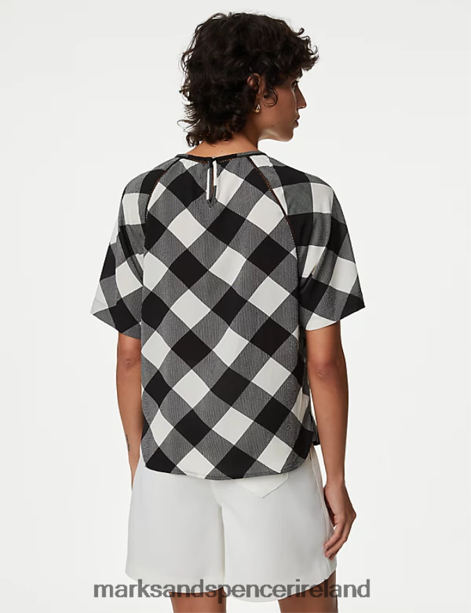Marks & Spencer Women Checked Top Black Mix Clothing 2VJ8DF1434