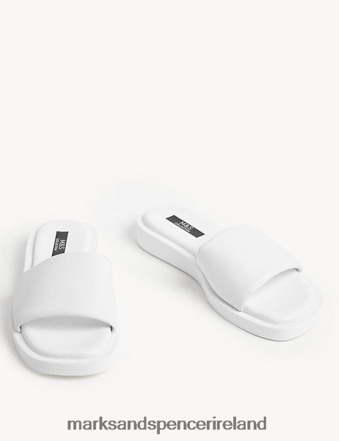 Marks & Spencer Women Leather Flat Sliders White Footwear 2VJ8DF3040